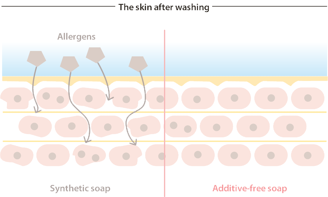 After washing skin comparison with synthetic and additive-free soap.