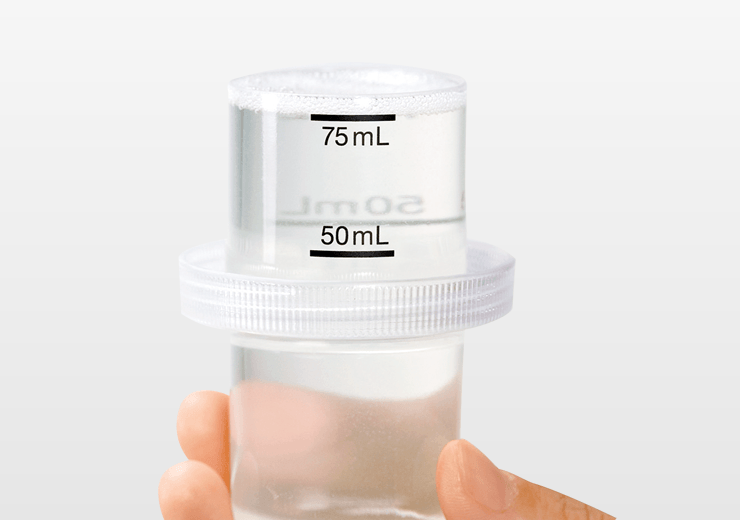 Easily measure the right amount with the measured, clear cup.