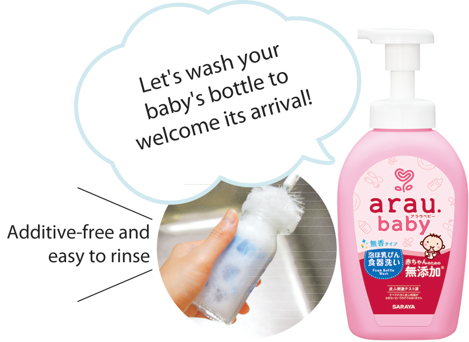 Lets get ready by washing the baby bottles with arau.baby Foam Bottle Wash.