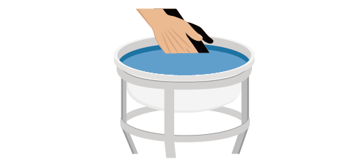 Immersing hands in basin