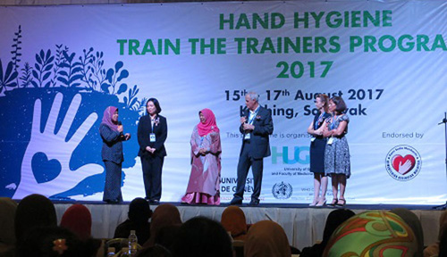 Dr. Suraya, Dr. Lee and Prof. Nordiah from MOH Malaysia, Prof. Pittet, Dr. Tartari, and Dr. Fankhauser from University of Geneva Hospitals (HUG)