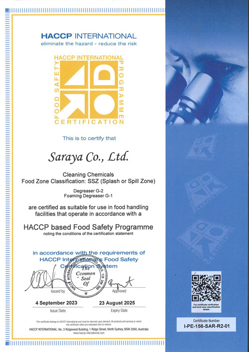 SARAYA Chemicals HACCP Certification 2023